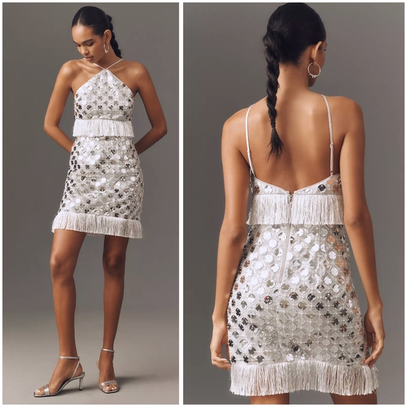 Anthropologie Saylor Hezly Halter Strappy Sequin Fringe Mini Dress 3X